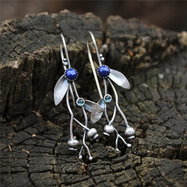 Vintage Blue Stone Silver Earrings
