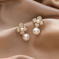 Crystal Flower Pearl Earrings