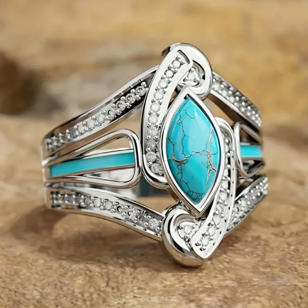 Turquoise Marquis Statement Gold Ring