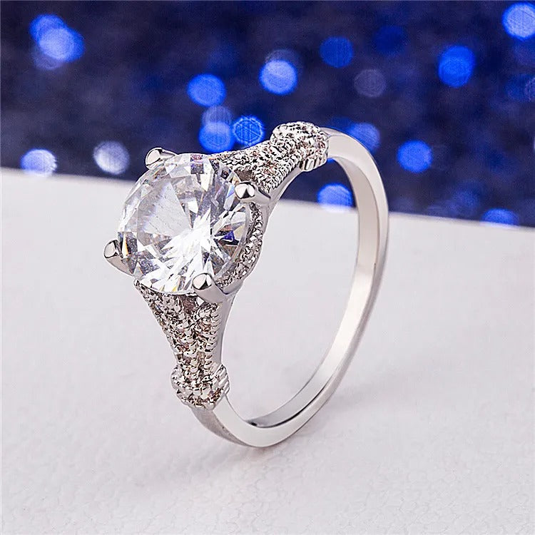Vintage White Glass Silver Ring
